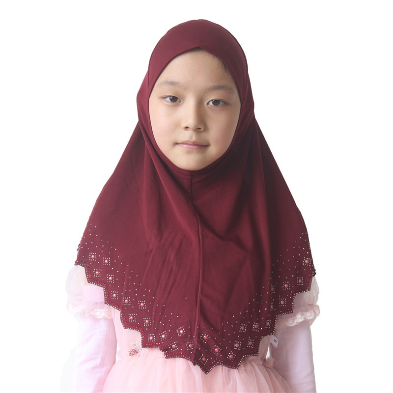 Muslim Girls Amira Hijab Scarf Islamic Headscarf Long Shawls Hand-made for 7 to 12 years old Girls