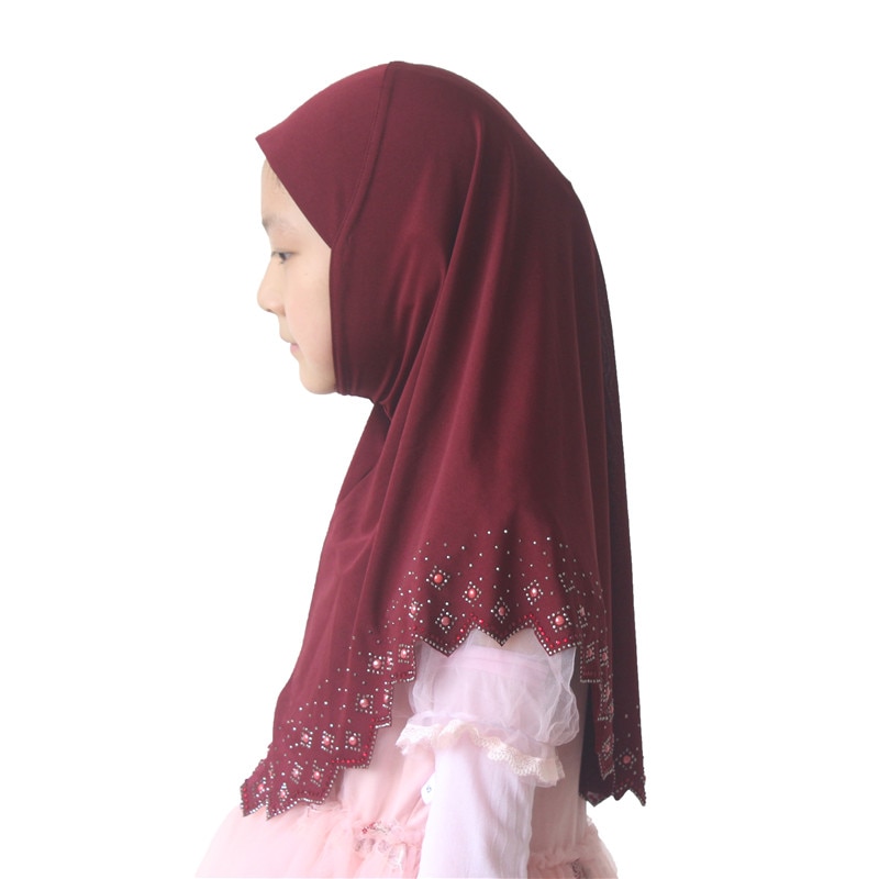 Muslim Girls Amira Hijab Scarf Islamic Headscarf Long Shawls Hand-made for 7 to 12 years old Girls