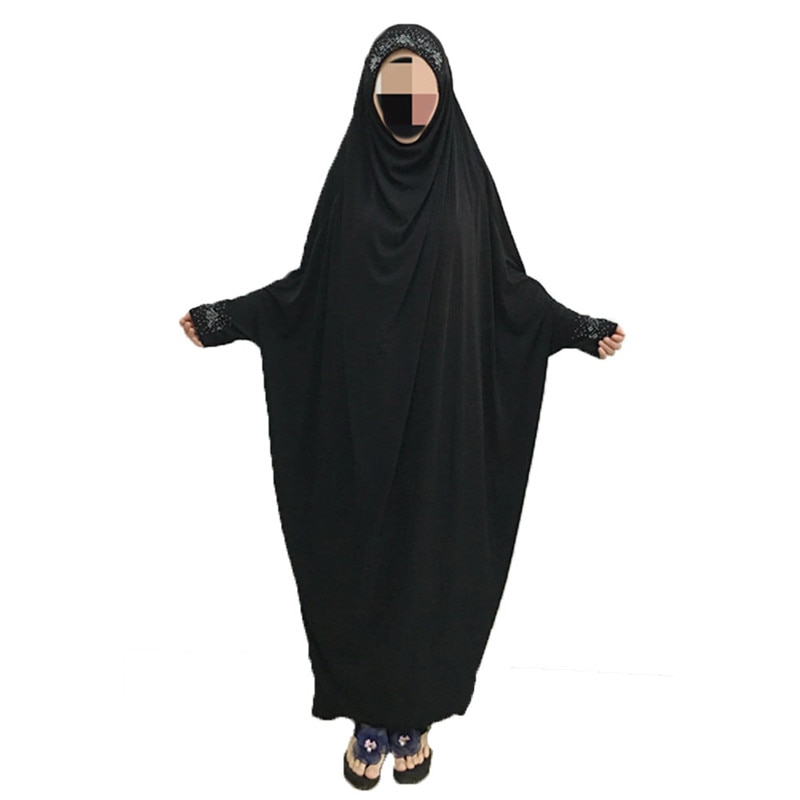 Women Girls Prayer Garment One-piece Prayer Dress Abaya Jellaba Islamic Clothing Hijab Dress Length M 63 inches L 65 inches