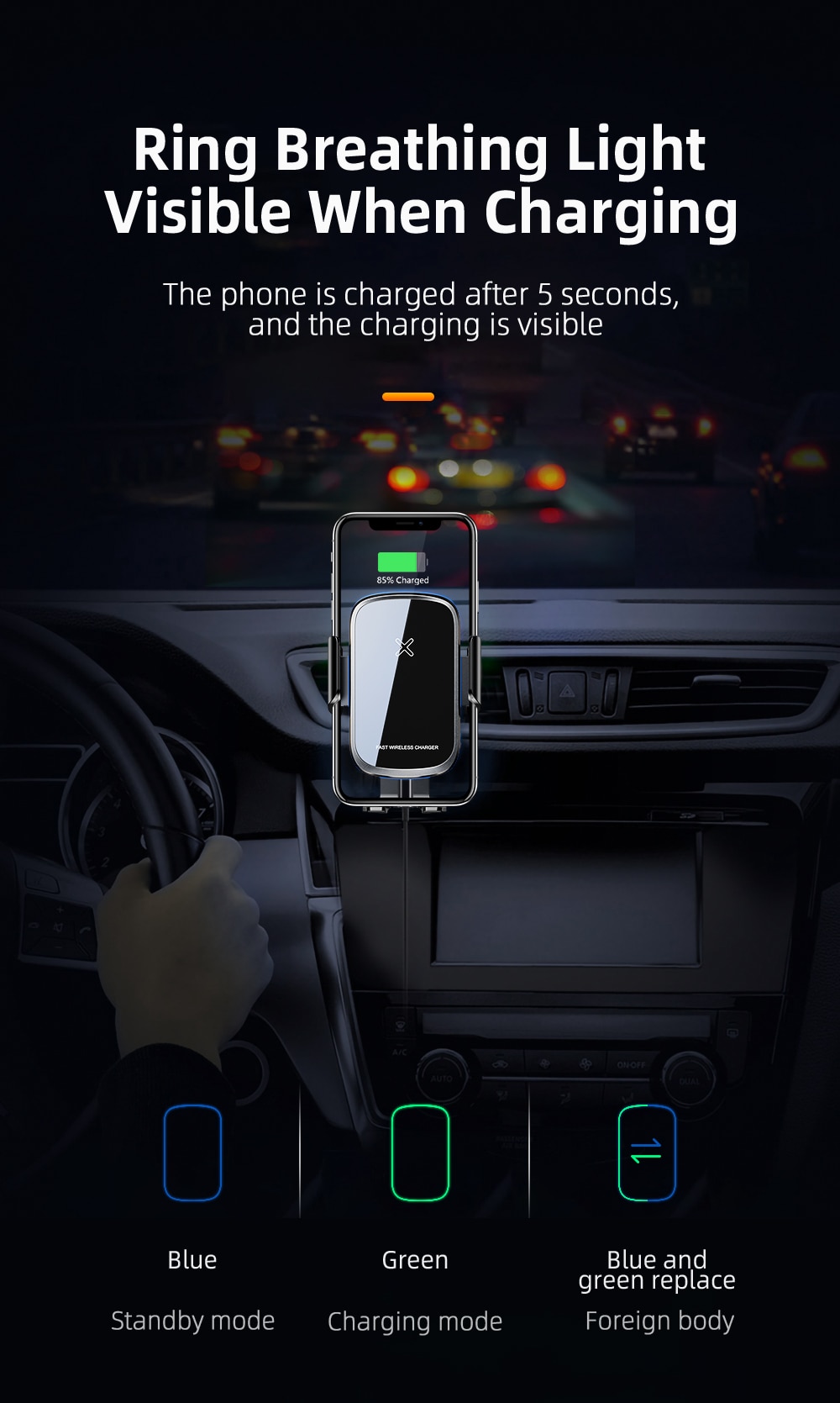 Essager 15W Qi Car Wireless Charger For iPhone 12 Mini Pro Max Car Air Vent Mount Fast Wirless Charging Sucker Phone Holder