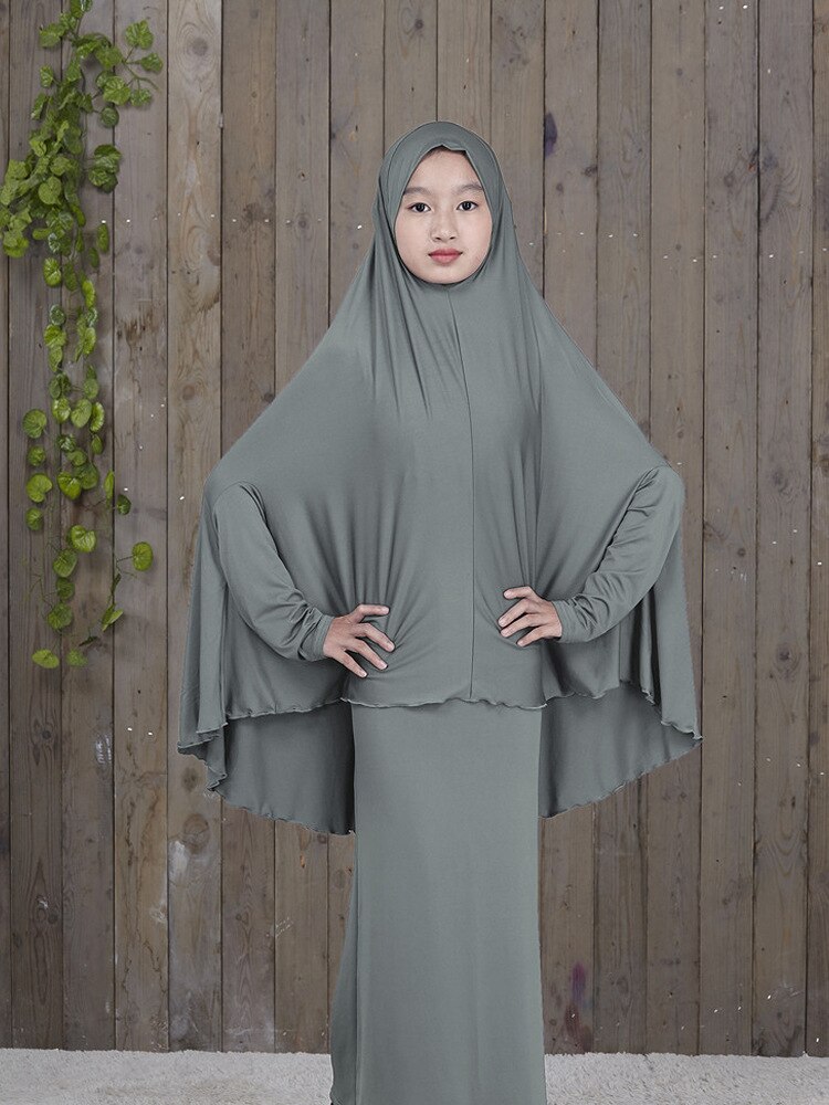 Islam Ramadan Abaya Hijab Dress Robes for Girls 2 Piece Muslim Prayer Clothes Burqa Kids Clothing Khimar Long Djellaba Femme