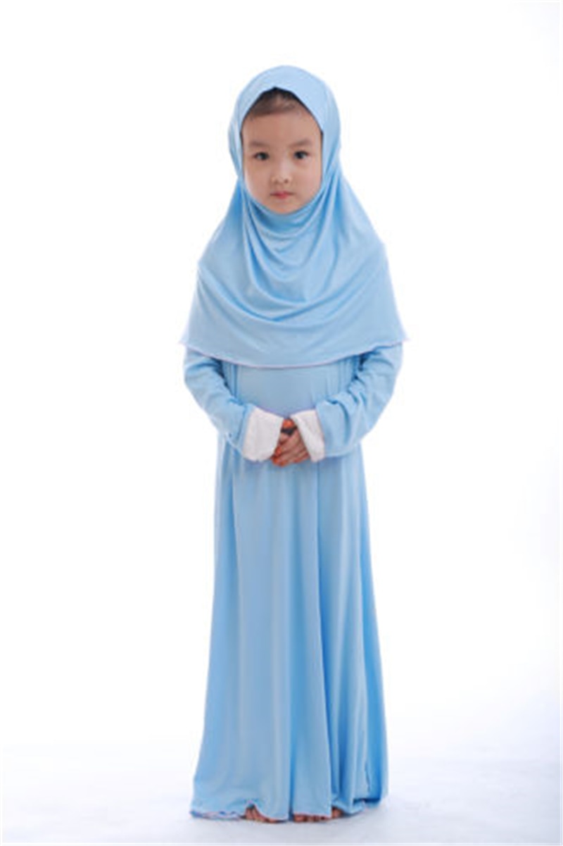 Muslim Kids Girls Prayer Dress Hijab Abaya Robe Arab Dubai Children Ramadan Kaftan Headscarf Islamic Eid Party Gown Jilbab