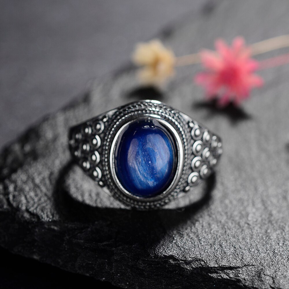 Vintage Natural Oval Kyanite Ring for Women Elegant Ring