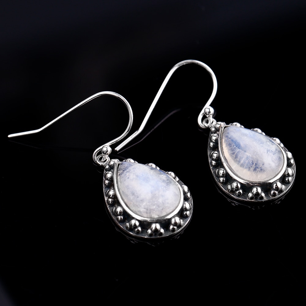 Natural Moonstone Earrings Anniversary Gift S925 Sterling Silver Drop Earrings Large Pear Shape 10 X 14MM