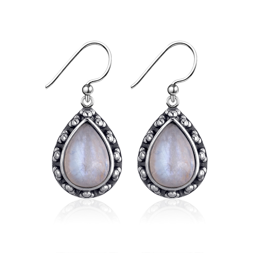 Natural Moonstone Earrings Anniversary Gift S925 Sterling Silver Drop Earrings Large Pear Shape 10 X 14MM
