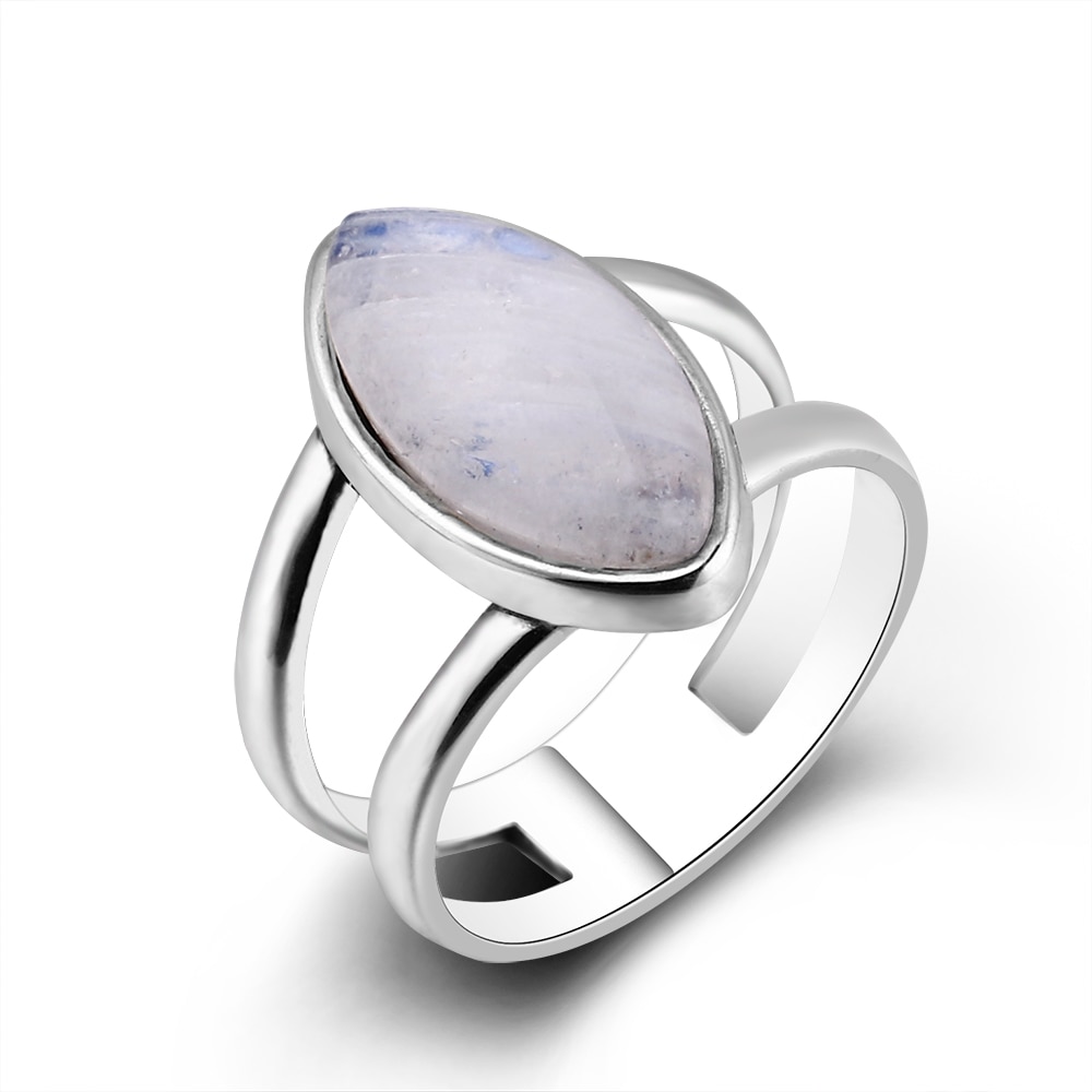 925 Sterling Silver Ring Natural Moonstone Horse Eye 9 X 17MM