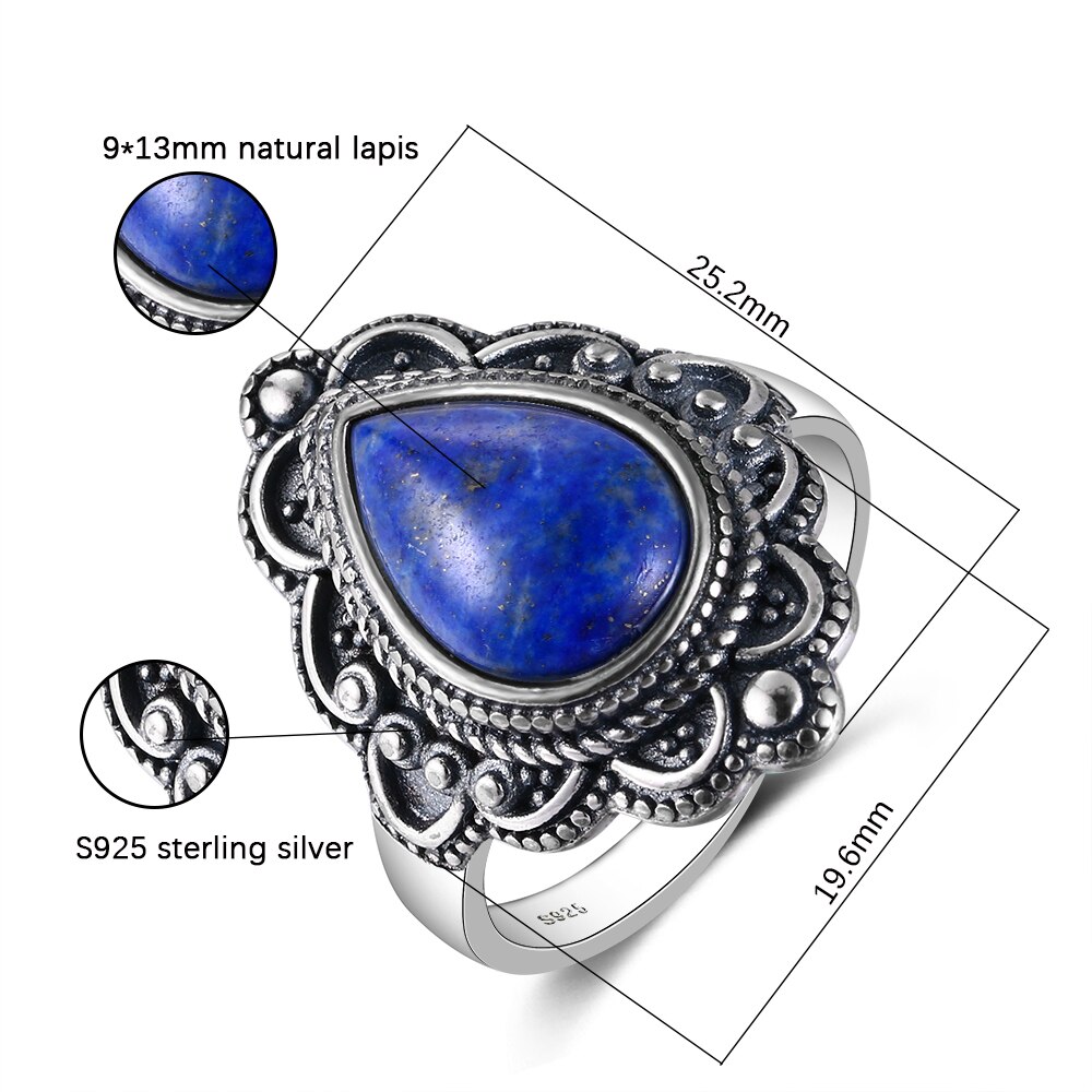 S925 Sterling Silver with Natural Lapis Gemstone Rings Moonstone Ruby Zircon