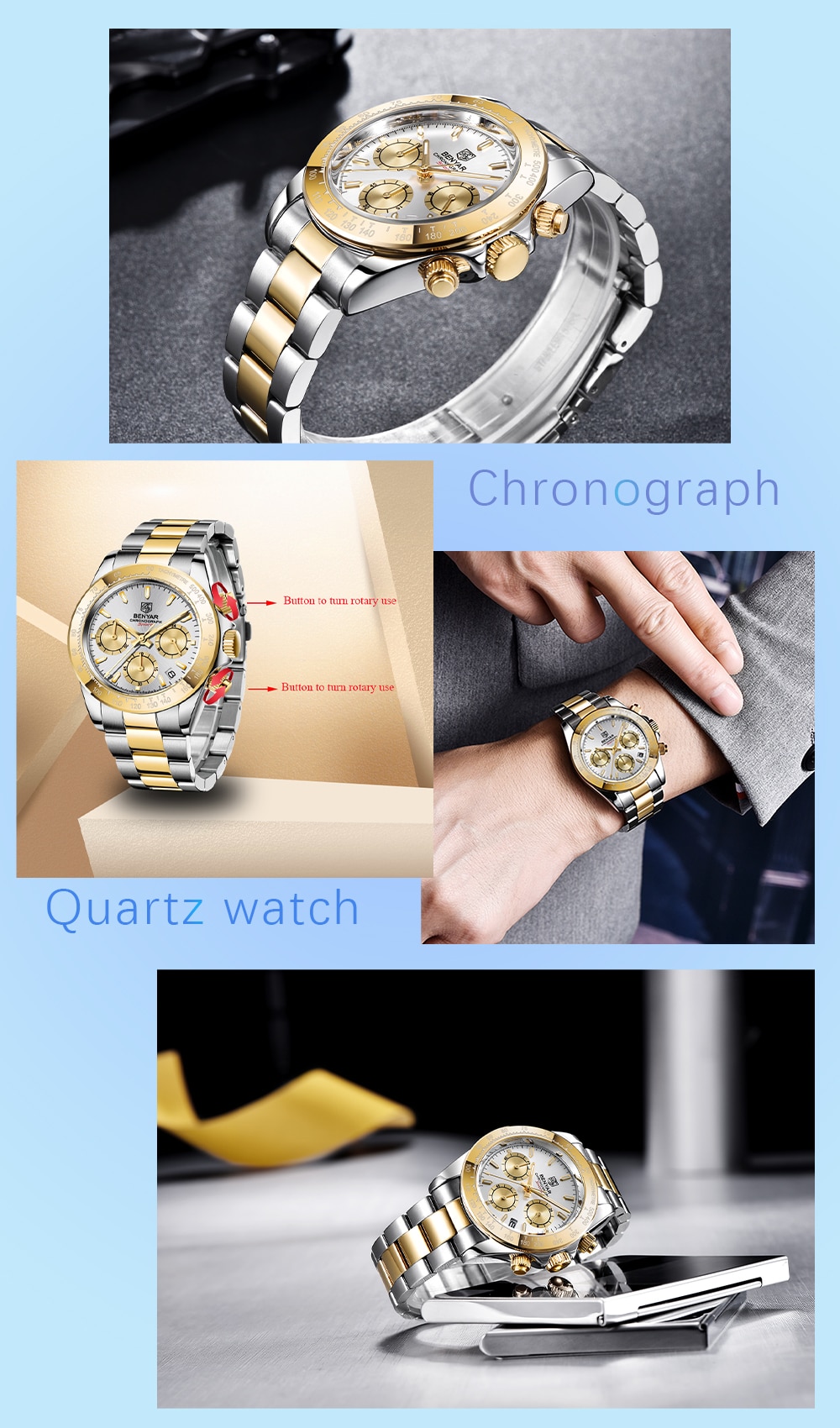 Sport Watches Waterproof Stainless Steel Quartz  Watch
