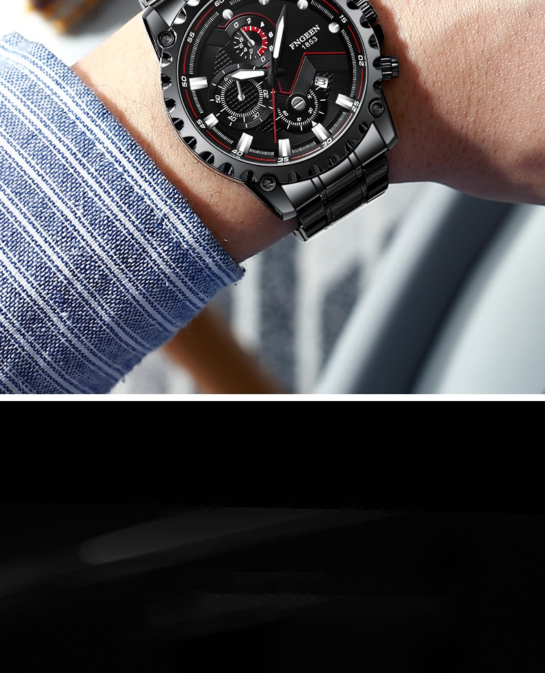FNGEEN 2020 Top Brand Sport Luminous Watches Stainless Steel Fashion Luxury Waterproof Quartz Watch For Men Relojes Wristwatches