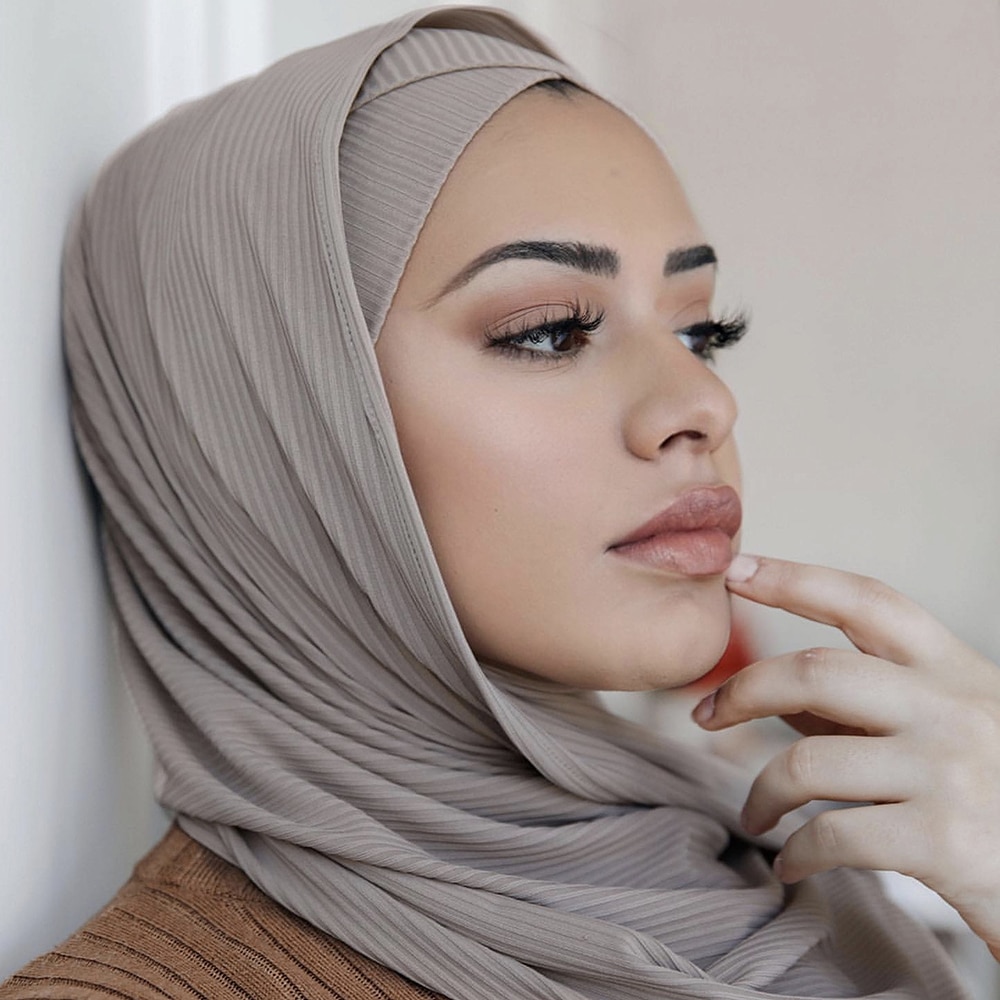 Ribbed Jersey Hijab Women Scarves Headwear For Women Muslim Shawls Headscarf Black Hijab Jersey Islam Muslim Fashion Scarf  2021
