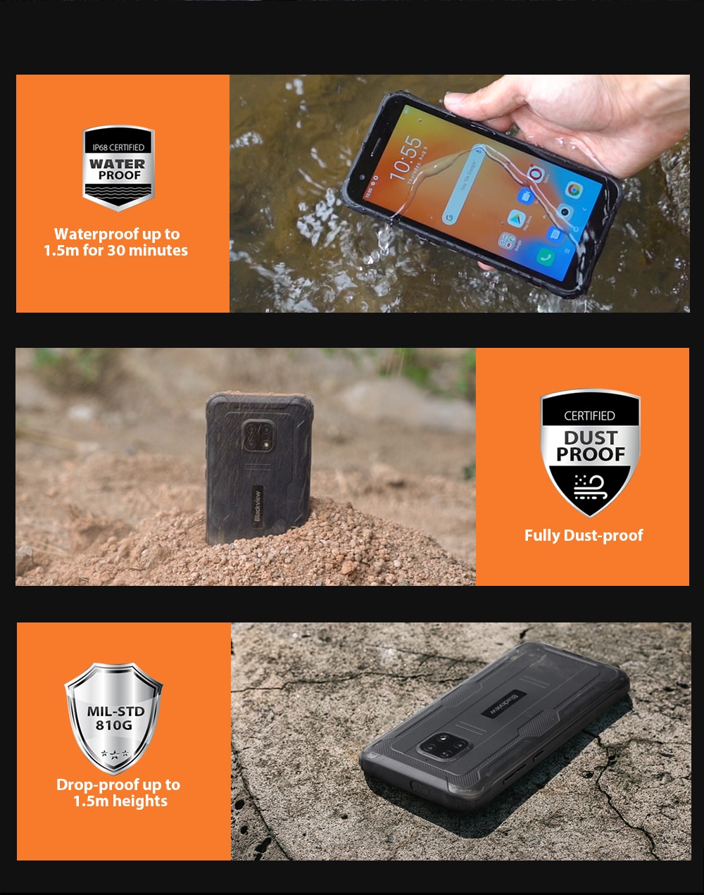 Blackview BV4900 5580mAh 3GB 32GB IP68 Waterproof Smartphone 5.7'' Android 10.0 NFC Rugged Mobile Phone