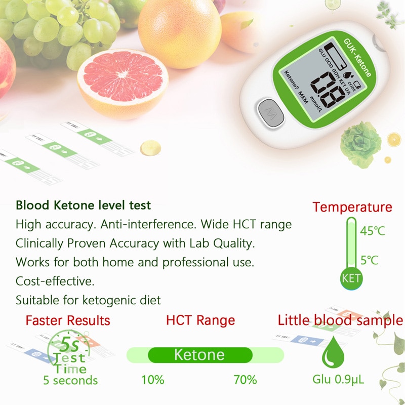 Blood Ketone Meter with Ketone Test Strip Lancets Ketone Monitor Accurately Diabetic Ketosis Tester Ketogenic Diet Weight Lose
