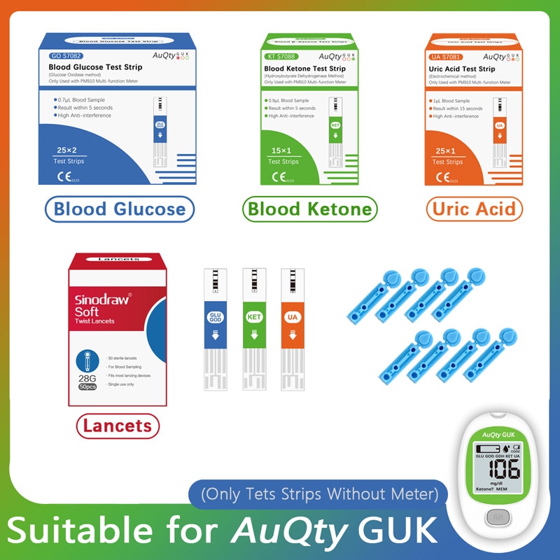 Blood Ketone Test Strip Uric acid Blood Sugar Test Strip Blood Glucose Test strip Used for GUK Multifunction Diabetes Gout Meter