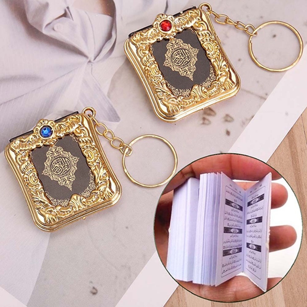Muslim Islamic Mini Pendant Keychains Key Rings For Koran Ark Quran Book Real Paper Can Read Small Religious Jewelry For Wom 1Pc