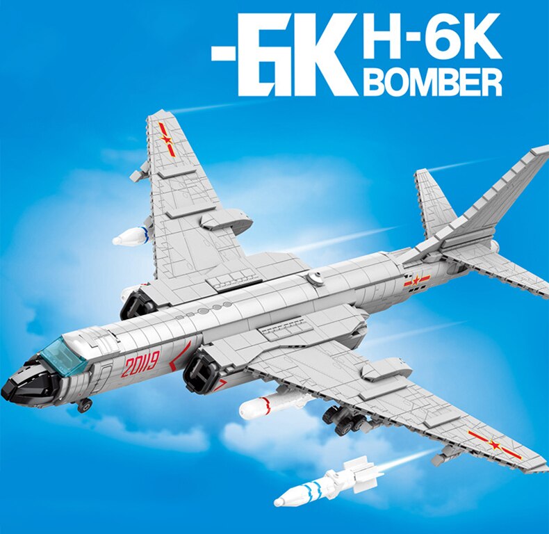 SEMBO High-tech Air Force Weapon Series Building Blocks  H-6K Aircraft Fighter Bricks Toys Birthday Gift For Boyfriend