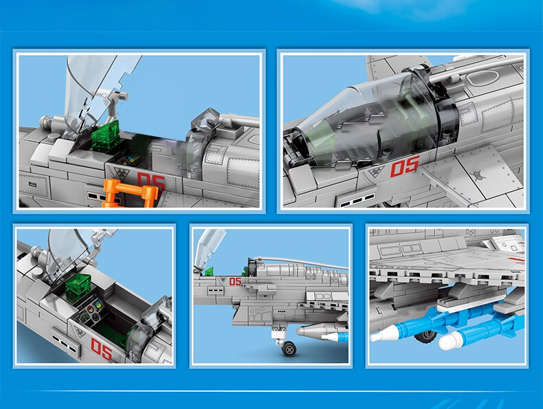 SEMBO High-tech Air Force Weapon Series Building Blocks  H-6K Aircraft Fighter Bricks Toys Birthday Gift For Boyfriend