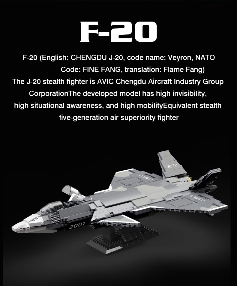 Creator High-tech Air Force Weapons Series Building Blocks F-20 Fighter Bricks Assembling Toys Birthday Gift For Children