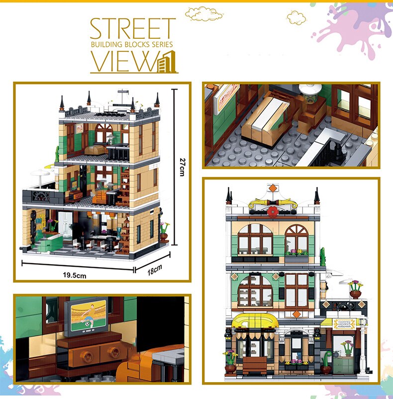 Creator Europe Style Street View Building Block Shop Store Restaurant Architecture Bricks Toys Birthday Gift For Adult
