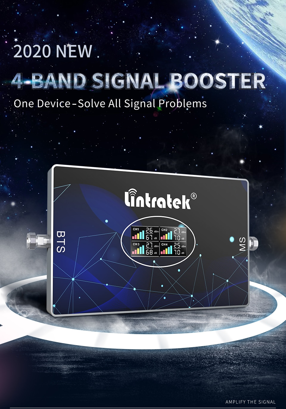 Lintratek 70dB repetidor 4G 3G 2G GSM four band signal booster B3 B1 B7 B20 900 1800 2100 2600 LTE800 mhz mobile phone amplifier