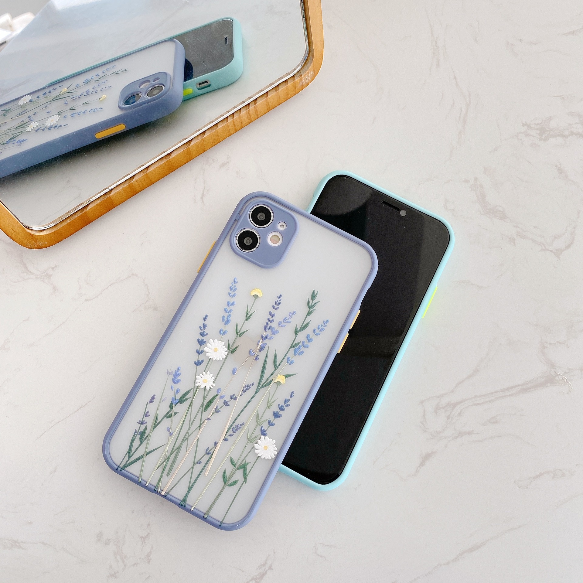 Luxury 3D Relief Flower Case For iPhone 12 Mini 11 Pro Max X XR XS Max 7 8 Plus Soft Bumper Transparent Matte PC Back Cover